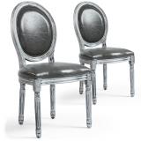 Lot de 2 chaises de style médaillon Louis XVI Simili (P.U) Gris bois patiné Argent