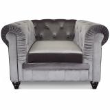 Grand fauteuil Chesterfield velours Argent
