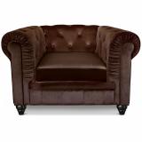 Grand fauteuil Chesterfield velours Marron