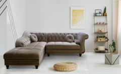 Canapé d'angle Brittish Velours Taupe style Chesterfield
