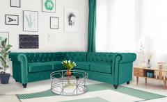 Canapé d'angle capitonné style chesterfield Gustave Velours Vert