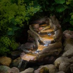 Cascade de jardin Rive Effet roche et bois Marron avec LED