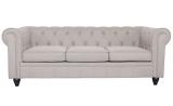 Grand canapé 3 places Chesterfield effet Lin Beige