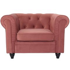 Grand fauteuil Chesterfield velours Rose