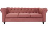 Grand canapé 3 places Chesterfield Velours Rose