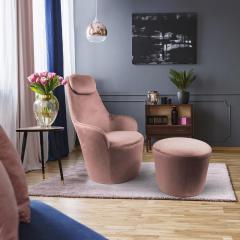 Fauteuil Dongal avec repose-pieds Velours Rose