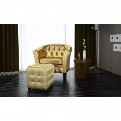 Fauteuil + Repose-pied Viorne Similicuir Or