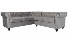 Canapé d'angle capitonné style chesterfield Gustave Velours Argent