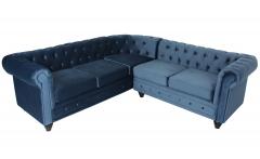 Canapé d'angle capitonné style chesterfield Gustave Velours Bleu