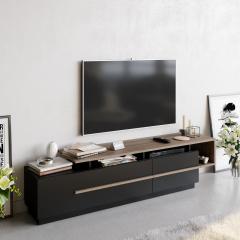 Meuble TV design bicolore 180cm Sissoko Noir et Bois foncé