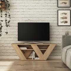 Meuble TV design W 110cm à étagères Waforian Chêne clair