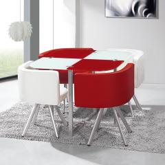 Table et chaises Mosaic 90 Blanc et Rouge