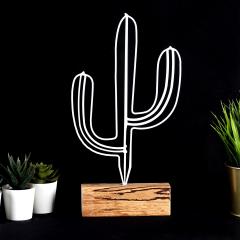 Objet décoratif à poser Approbatio cactus Saguaro H37 cm Métal Blanc Socle Bois
