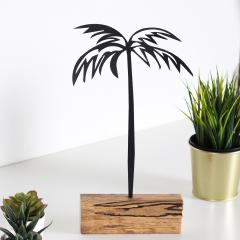Objet décoratif à poser Approbatio cocotier palmier H35 cm Métal Noir Socle Bois