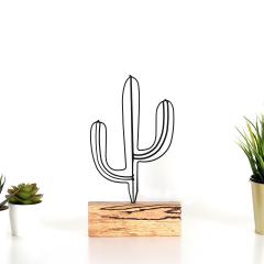 Objet décoratif à poser Approbatio mini cactus Saguaro H24 cm Métal Noir Socle Bois
