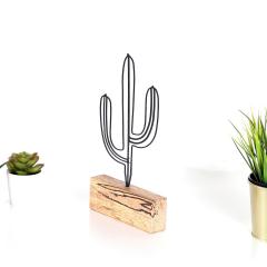 Objet décoratif à poser Approbatio mini cactus Saguaro H24 cm Métal Noir Socle Bois