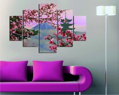 Pentaptyque tableau Grex cerisier fleuri Bois Multicolore
