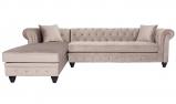 Canapé d'angle capitonné style chesterfield Roosevelt Velours Taupe