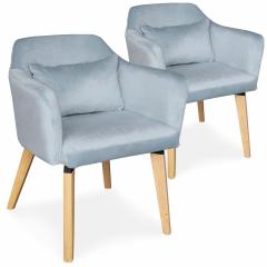 Lot de 2 chaises / fauteuils scandinaves Shaggy Velours Bleu ciel
