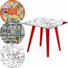 Table d'appoint magnétique carrée 40cm Bipolart Métal Rouge avec 3 Tops style Kid