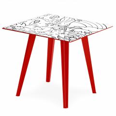 Table d'appoint magnétique carrée 40cm Bipolart Métal Rouge avec 3 Tops style Kid