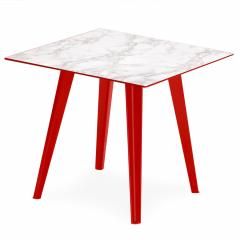 Table d'appoint magnétique carrée 40cm Bipolart Métal Rouge avec 3 Tops style Textures