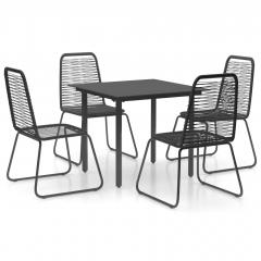 Table + 4 chaises en métal avec plateau en verre Kunas Noir