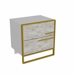 Table de chevet 2 tiroirs Mohso en bois blanc structure métal doré