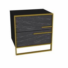 Table de chevet 2 tiroirs Mohso en bois noir structure métal doré