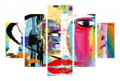 Tableau pentaptyque abstrait cubique portrait Atos Bois Multicolore