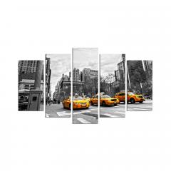 Tableau pentaptyque rue de New-York taxis Atos Bois Multicolore