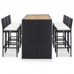 Table de bar + 6 chaises de bar Meuse Résine tressée Noir