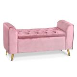Banc coffre Winnie Velours Rose Pieds Or